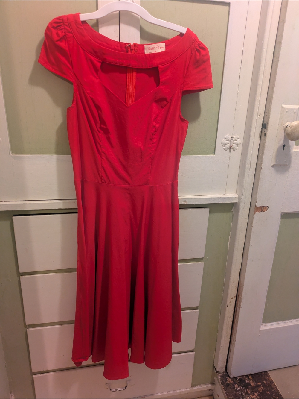 Classic Red Fit-and-Flare Midi Dress by Candace Pryor